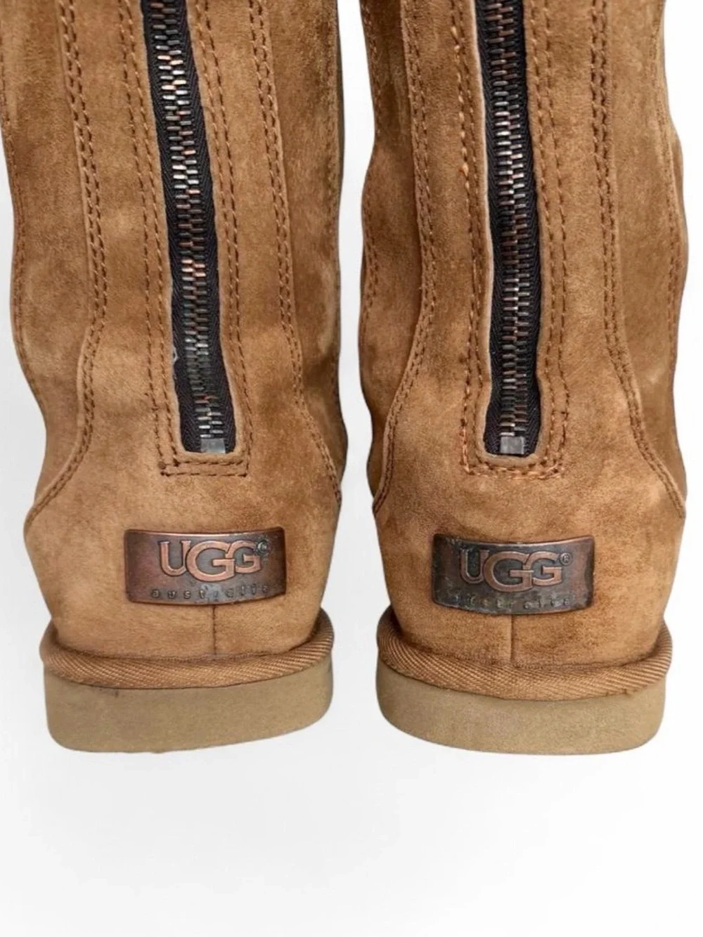 UGG Knightsbridge Sheepskin Winter Boots Womens Size 8 EUR 39 Brown Leather Zip